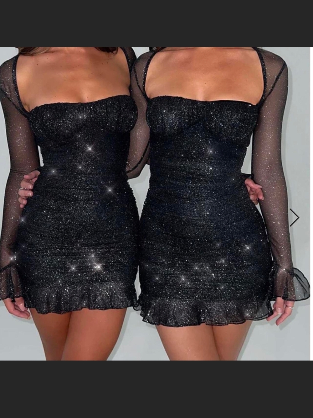 BABYBOO Brea Sparkle Mesh Sleeve Black Mini Dress